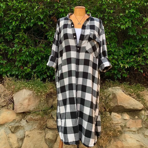 NSF Pepper Checked Oversize Cotton Flannel Shirt - Picture 1 of 10
